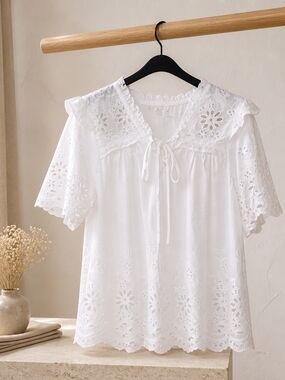 Farmers Market White Eyelet Lace Blouse
